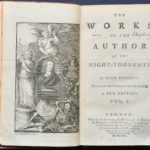 Strona tytułowa i frontyspis pierwszego tomu wydania dzieł zebranych Edwarda Younga (1762)