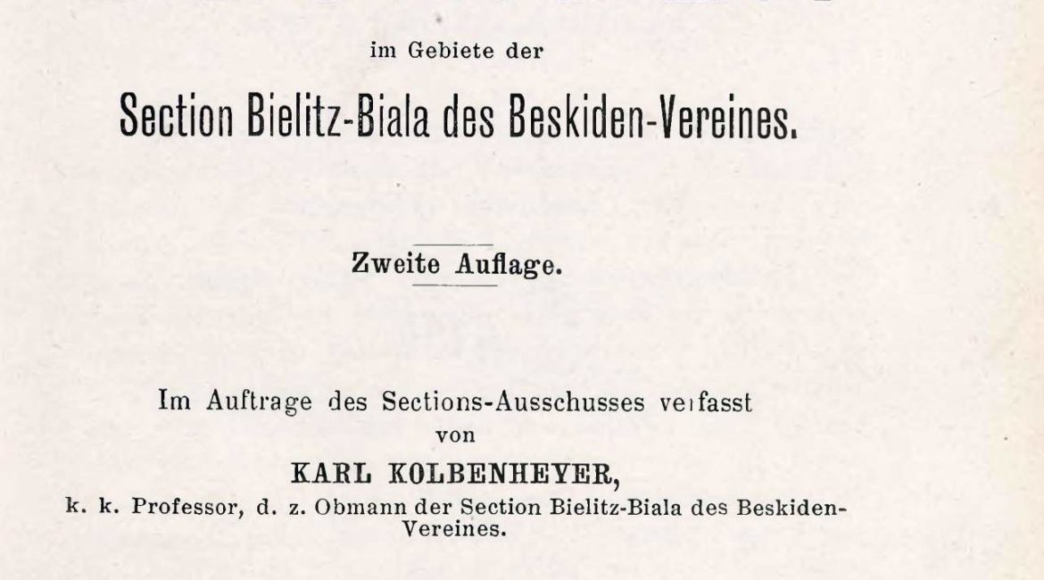 Strona tytułowa 2 wydania przewodnika po Beskidach (Kolbenheyer 1901)