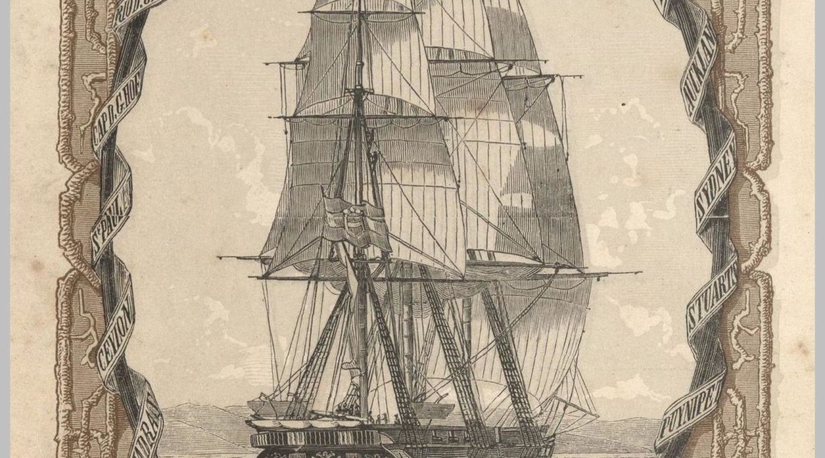 Fregata „Novara”. Ilustracja z publikacji Reise der Oesterreichischen Fregatte Novara um die Erde in den Jahren 1857, 1858, 1859. (sygn. SZ Q III 36)