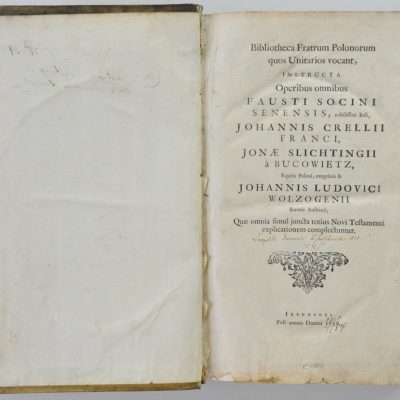 Strona tytułowa Opera omnia Fausta Socyna wydanych w serii Bibliotheca Fratrum Polonorum (1656)