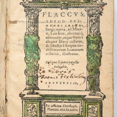 Strona tytułowa dzieł Horacego w edycji Mureta i Lambina (Antverpiae, 1566).