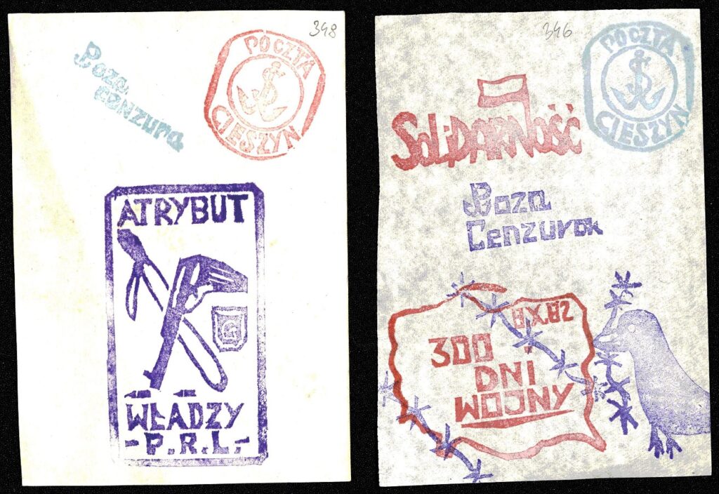 Ulotki podziemnej „Solidarności” z okresu pomiędzy 13 grudnia 1981 r. a 4 czerwca 1989 r. Oryginały dostępne w Książnicy Cieszyńskiej pod sygnaturą RSAKC 00895.